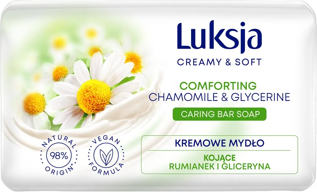 Kremowe mydło w kostce 90g Luksja, o zapachu rumianku i gliceryny, seria