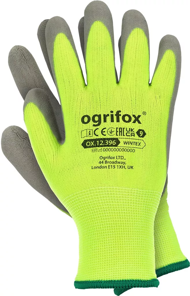 Rękawice ochronne OgriFox, model OX.12.396 WINTEX, zielono-szare, ocieplane, posiadające certyfikat CE.