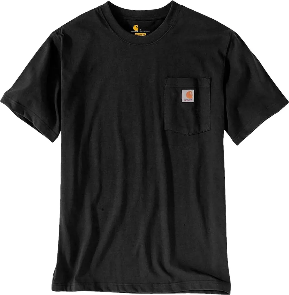 Czarny t-shirt męski z krótkim rękawem, wyposażony w kieszonkę na piersi z małym, kolorowym logo.