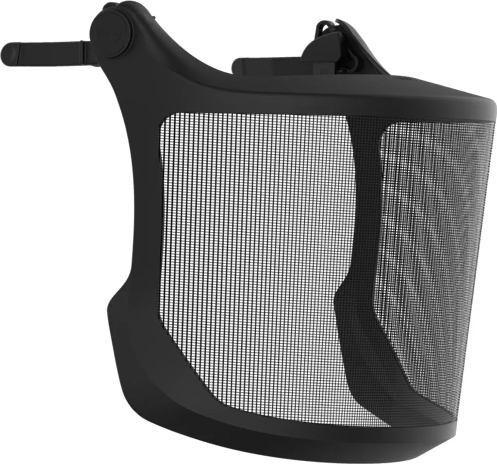 Osłona twarzy EVOGuard® M2 ma formę dużej siatki pokrywającej całą twarz. Jest przyczepiana do hełmu, stabilna i zapewniająca ochronę przed czynnikami zewnętrznymi.