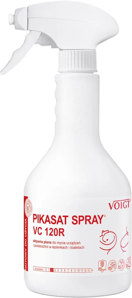 Produkt to biały pojemnik z rozpylaczem o nazwie