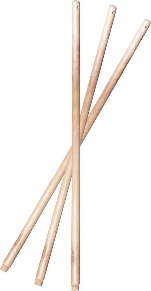 Trzy trzonki drewniane o długości 120 cm, kolor naturalny, gładko wykończone.