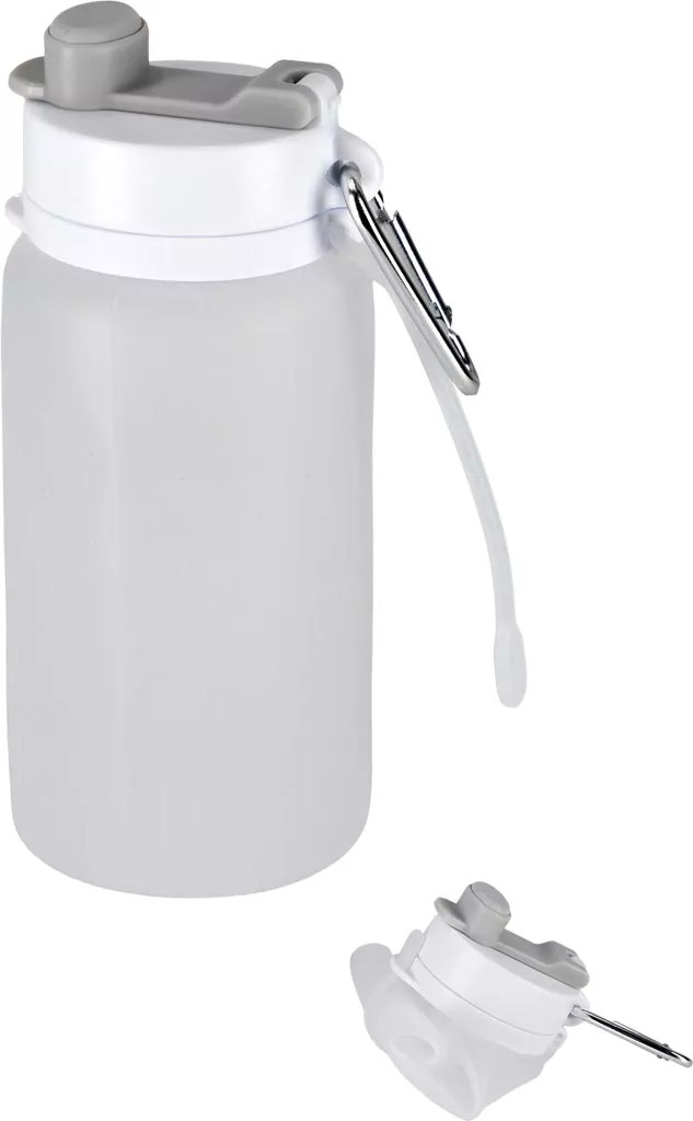 Miękki bidon softflask o pojemności 550 ml, zwijany, z praktycznym ustnikiem i karabińczykiem do wygodnego mocowania podczas treningu.