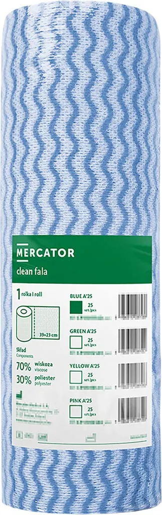 Czyściwo Clean Fala to produkt w formie rolki, z falowanym, niebieskim wzorem. Jest produkowane przez firmę Mercator. Opakowanie zawiera jedną rolkę o długości 7,2 m i szerokości 24 cm, z perforacją co 24 cm.