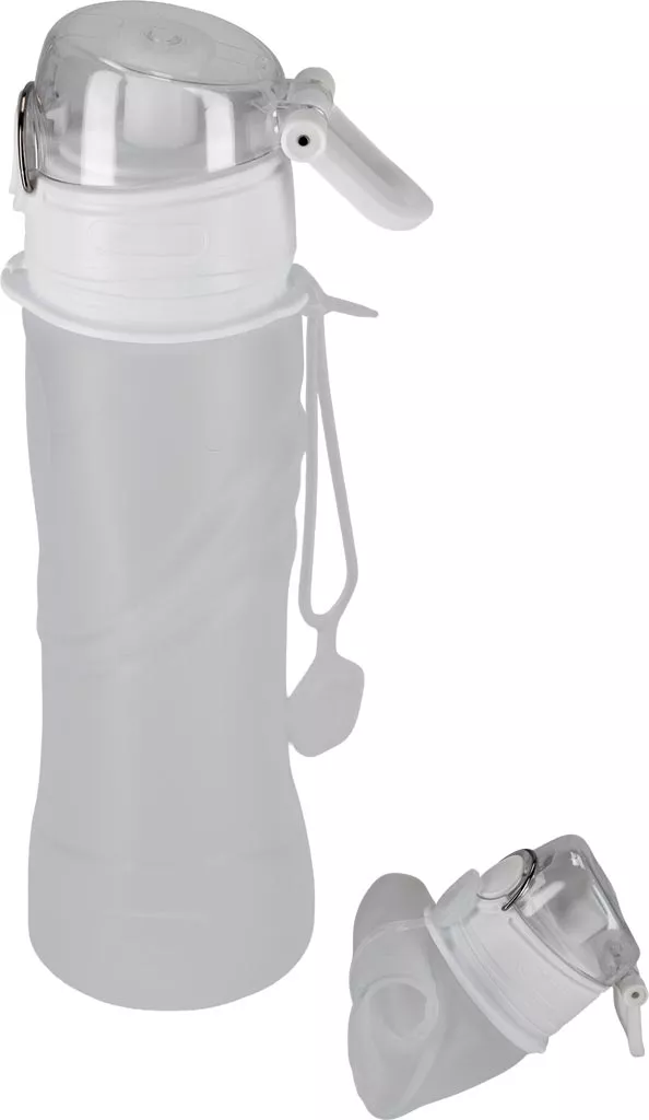 Miękki bidon softflask 550 ml, zwijany, z mocowaniem na palec i zamykanym ustnikiem. Przeznaczony do treningów, lekki i wygodny w użyciu.