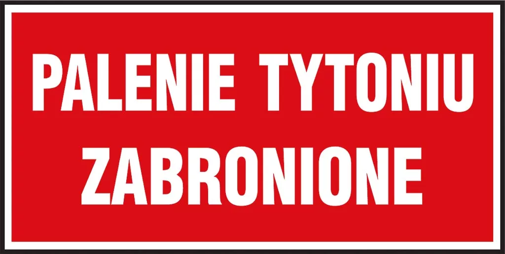 Czerwony znak z białym napisem 