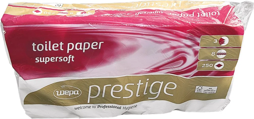 Opakowanie papieru toaletowego Clou Prestige, oznaczone jako
