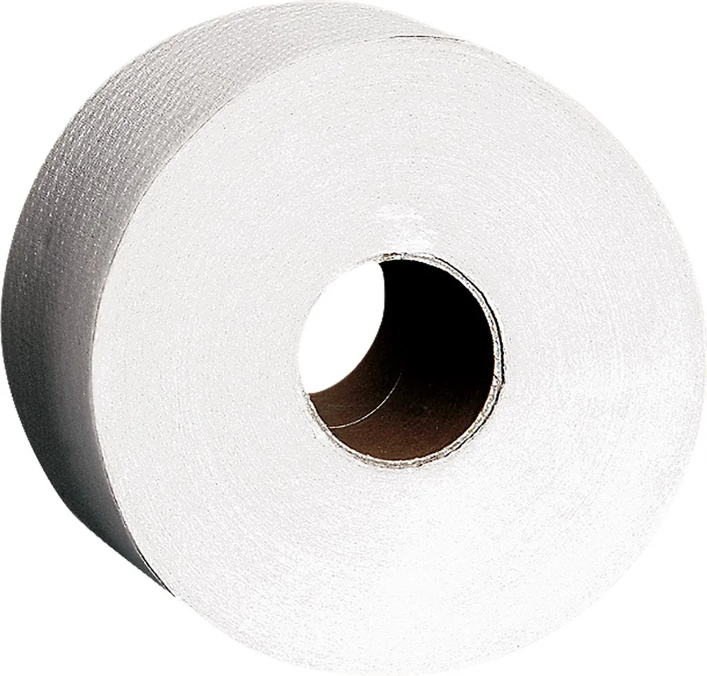 Papier toaletowy w białym kolorze, zwinięty w rolkę. Widoczne są drobne tekstury na papierze.