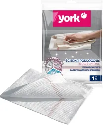 Ścierka bawełniana LUX marki York, przeznaczona do podłóg, dwustronna, pakowana pojedynczo. Opakowanie w tonacji biało-różowej z przezroczystym okienkiem umożliwiającym podgląd produktu.