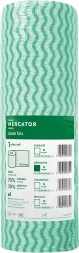 Ręcznik papierowy Clean Fala marki Mercator, kolor zielony, perforowany, zawiera 20% włókien pochodzących z recyklingu. Idealny do czyszczenia.