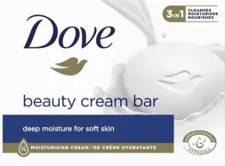 Mydło w kostce Dove Beauty Cream Bar z kremem nawilżającym, zapewniające głębokie nawilżenie dla miękkiej skóry.