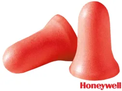 Zatyczki do uszu marki Honeywell, kolor czerwony, kształt stożkowy.
