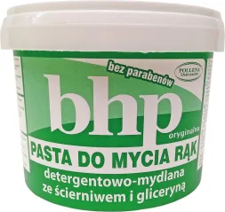 Opakowanie zawiera 500 g pasty do mycia rąk, która jest detergentowo-mydlana ze ścierniwem i gliceryną. Produkt jest bez parabenów.