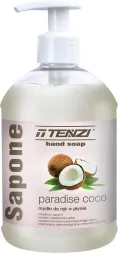 Mydło do mycia rąk Tenzi Sapone o zapachu kokosa, płynne, w butelce z pompką, o pojemności 500 ml.