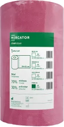 Różowa rolka czyściwa marki Mercator, model Clean Max. Składa się w 70% z włókien naturalnych i 30% z poliestru. Produkt jest jednowarstwowy, o wymiarach 38 cm x 360 m.