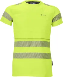 T-shirt męski w jaskrawożółtym kolorze, z krótkim rękawem i odblaskowymi pasami wokół tułowia oraz rękawów. Posiada logo na piersi.