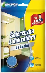 Opakowanie ścierki z mikrofibry do luster. Na opakowaniu napis 