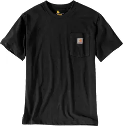 Czarny t-shirt męski z krótkim rękawem, wyposażony w kieszonkę na piersi z małym, kolorowym logo.