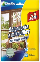 Opakowanie żółtej ścierki z mikrofibry do mycia okien z napisem 