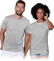 Szary T-shirt uniseks, krótki rękaw, okrągły dekolt.
