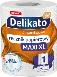 Ręcznik kuchenny Delikato MAXI XL, dwuwarstwowy, biały. Opakowanie zawiera jedną rolkę, co odpowiada 7 standardowym rolkom.