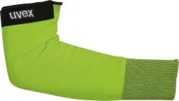 Zarękawki ochronne C500 Sleeve marki uvex, kolor jasnozielony, z ciemniejszym pasem u góry oraz wzmocnieniem w okolicy nadgarstka.