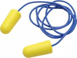 Rolowane piankowe zatyczki do uszu 3M E-A-Rsoft Yellow Neons na niebieskim sznurku, zapewniają ochronę przed hałasem. W opakowaniu 200 par.