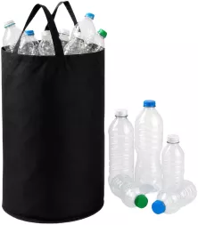 Torba BOTTLE-BAG do recyklingu butelek plastikowych i puszek kaucyjnych. Czarna, wysoka, z uchwytami do przenoszenia, pojemna na wiele butelek.