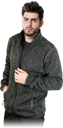 Bluza ochronna męska w kolorze ciemnoszarym, wykonana z grubego i wydaje się ciepłego materiału. Ma wysoki kołnierz, zamek błyskawiczny oraz ściągacze przy mankietach i na dole.