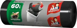 Worki na śmieci HD Easypack, o pojemności 60L, przeznaczone do segregacji odpadów. Opakowanie zawiera grafikę kosza na śmieci i znak recyklingu.