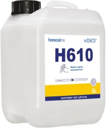 Mydło w płynie GASTRO-HAND H 610 marki Voigt, pojemnik 5L, bezpieczne dla skóry, gotowe do użycia.