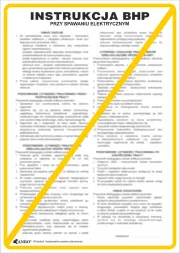 Plakat zawiera instrukcję BHP przy spawaniu elektrycznym, prezentując teksty w dwóch kolumnach na jasnym tle z tytułem na górze.