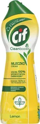 Mleczko czyszczące CIF Cleanboost o zapachu cytrynowym. Zawiera 100% składników biodegradowalnych. Opakowanie z recyklingu.