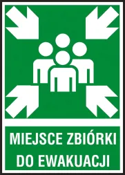 Znak ewakuacyjny na zielonym tle z białym napisem 