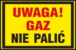 Znak ostrzegawczy w kolorze żółtym z napisem 