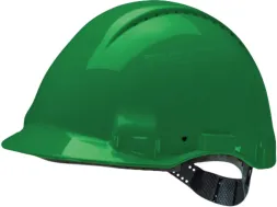 Hełm ochronny Peltor™ G3000 Solaris™, zielony, z krótkim daszkiem, wyposażony w regulowany pasek z zapięciem.