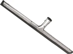 Ściągacz do podłogi wykonany z metalu, wyposażony w długą, prostokątną gumę i metalową rączkę w kształcie litery 