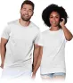 Biały, jednolity T-shirt z krótkim rękawem i okrągłym dekoltem.